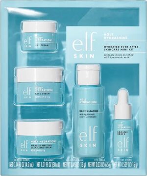 e.l.f. skin holy hydration! hydrated ever after skincare mini kit, cleanser, makeup remover, moisturiser & eye cream for hydrating skin,... e.l.f. skin holy hydration! hydrated ever after skincare mini kit, cleanser, makeup remover, moisturiser & eye cream for hydrating skin,...