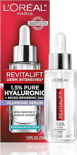 l'oreal paris revitalift 1.5% pure hyaluronic acid serum for face, anti aging serum to hydrate skin & reduce wrinkles, fragrance free skin care for... l'oreal paris revitalift 1.5% pure hyaluronic acid serum for face, anti aging serum to hydrate skin & reduce wrinkles, fragrance free skin care for...